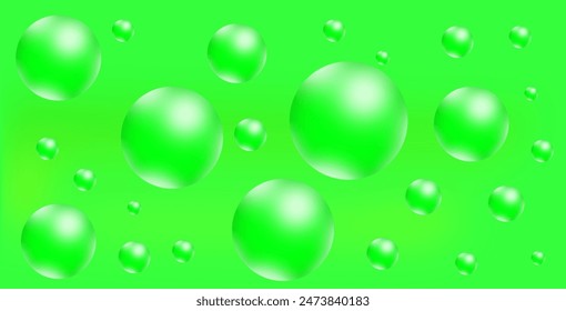 Green liquid oil bubble macro texture background. Realistic olive pattern vector. Abstract beauty soap with omega vitamin image. Skin collagen fresh drop on glass surface. Clean gel view banner.