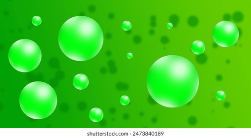 Green liquid oil bubble macro texture background. Realistic olive pattern vector. Abstract beauty soap with omega vitamin image. Skin collagen fresh drop on glass surface. Clean gel view banner.