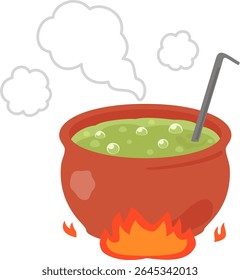 Green liquid simmering in a pot