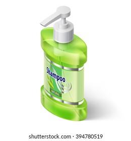 Green Liquid Soap Dispenser in Isometric Style on White Background