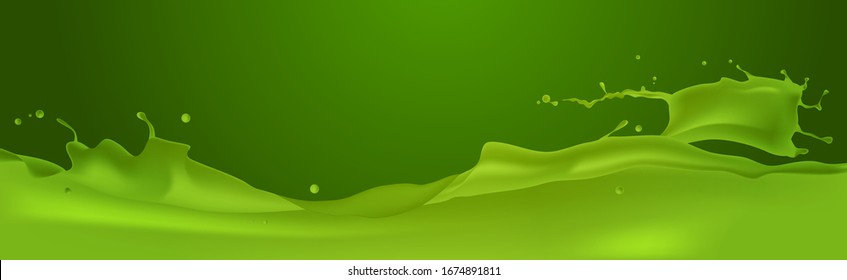 Green Liquid Splash Realistic Drops And Splashes Fruits Juice Splashing Horizontal Vector Illustration