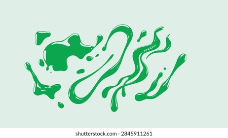 Green liquid splashes and slime drips isolated on a light background for creative graphic design