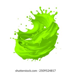 Líquido verde salpicos, Suco verde salpicos em um fundo branco, Limão, cartaz de suco verde Ilustração vetorial realista, Mesh gradiente wes