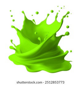 Green liquid splashing,Green juice splashes on a white background,Lime, green juice poster Realistic vector illustration, Mesh gradient wes