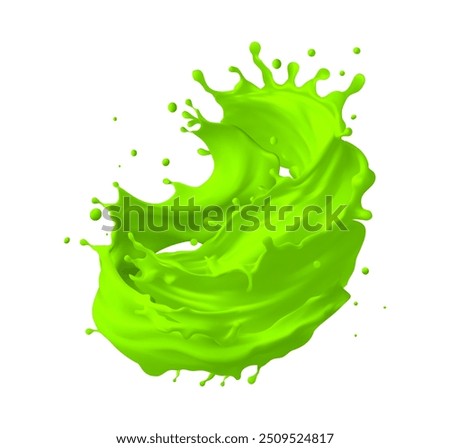 Green liquid splashing,Green juice splashes on a white background,Lime, green juice poster Realistic vector illustration, Mesh gradient wes