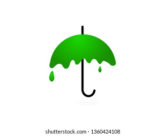 Green liquid umbrella vector logo.