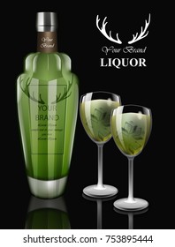 Green liquor bottle Vector. Realistic packaging product design