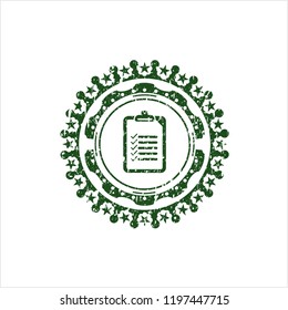 Green list icon inside distressed grunge style stamp