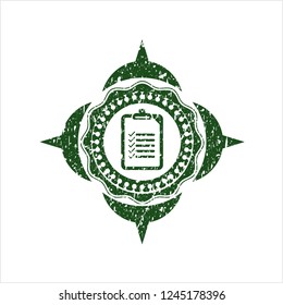 Green List Icon Inside Distressed Grunge Style Stamp