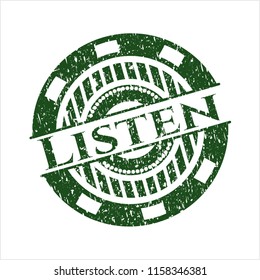 Green Listen distress rubber grunge texture stamp