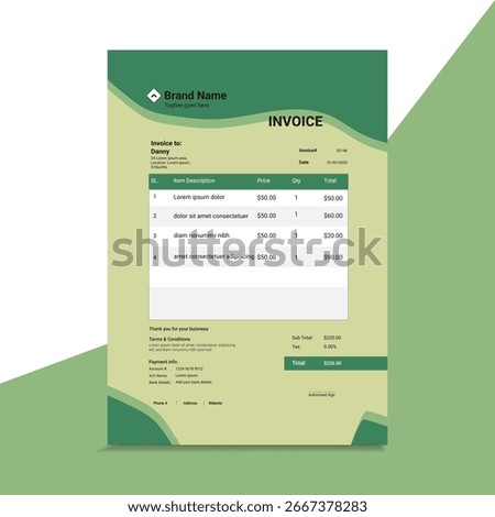 Green and lite green mixed invoice design