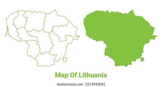 Green Lithuania map outline and flat vector illustration