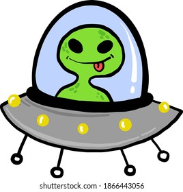 Green little alien, illustration, vector on white background.