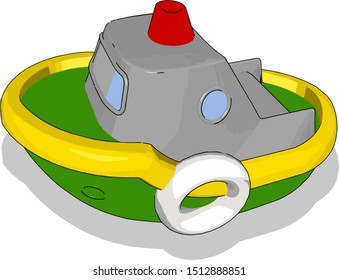 Green little ship toy, illustration, vector on white background.