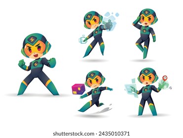 green little Super Hero Boy Mascot Character Set 2