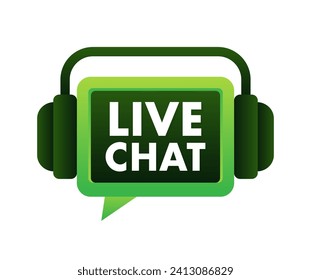 Green Live Chat Icon Vector Illustration featuring headphones symbol for real-time customer support and online communication services
