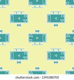 Green Live streaming online videogame play icon isolated seamless pattern on yellow background.  Vector Illustration