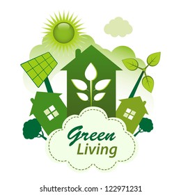 Green living concept. Green housing community on a cloud.