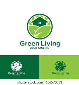 Green Living Logo Template Design