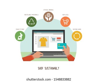 Green living and sustainability tips: shop sustainably and choose ethical eco-friendly products svg