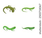 Green lizard icons set cartoon vector. Green lizard. Wild nature