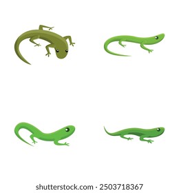 Green lizard icons set cartoon vector. Green lizard. Wild nature