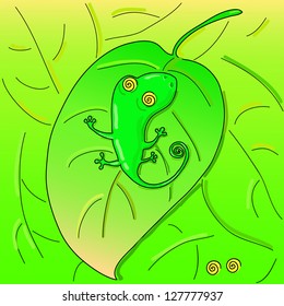 Green lizard on leaves