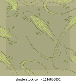 The green lizard. An ordinary steppe lizard with a pattern on its back. Reptiles, graphic.