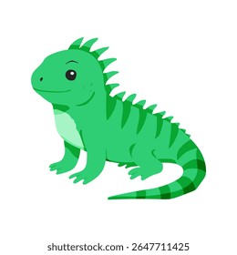 Um lagarto verde com um sorriso no rosto. O lagarto está sentado sobre um fundo branco. O lagarto é bonito e feliz