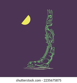 Green Lizard vector hand draw illustration in minimalist style