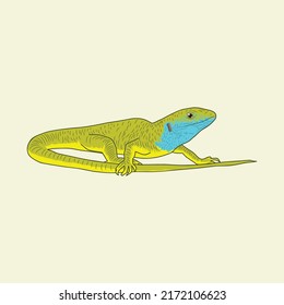 Green Lizard Vector Illustration, green lizard in the rainforest, green lizard pet illustration