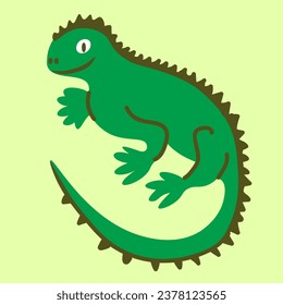 green lizard in vector. wild animal in flat style. Template for poster logo icon for app website. Series of animal images in flat style