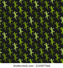 green lizards black background seamless pattern
