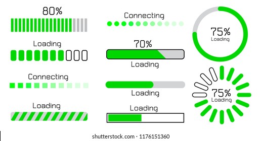 Green Loading And Connecting Sign Icon Set