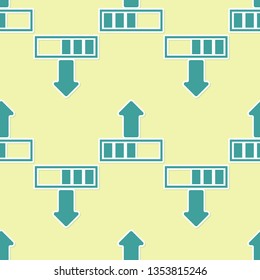 Green Loading icon isolated seamless pattern on yellow background. Upload in progress. Progress bar icon. Flat design. Vector Illustration