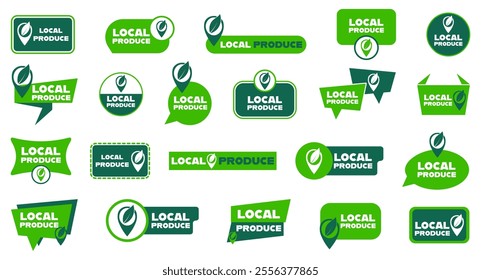 Green local produce label collection. Set of local produce badges