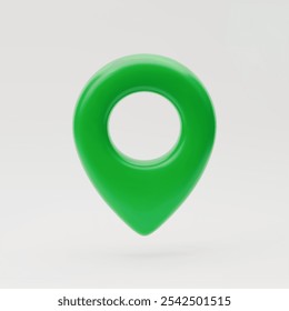 Marca de ubicación verde en estilo realista. Ilustración vectorial del elemento de posición, signo de navegación, geotag. Localizador pin en un color verde aislado en un fondo gris