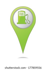 Green location marker with fuel pump, abstract vector design.