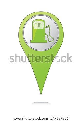 Green location marker with fuel pump, abstract vector design.