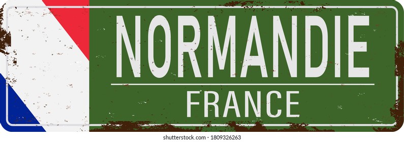 green Location of Normandy road sign. French Republic EPS10.