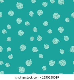 Green Location on the globe icon isolated seamless pattern on green background. World or Earth sign.  Vector Illustration
