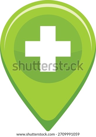 Green location pin with white plus symbol medical icon health cross