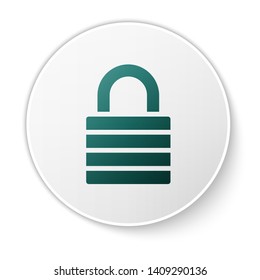 Green Lock icon isolated on white background. Padlock sign. Security, safety, protection, privacy concept. White circle button. Vector Illustration