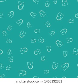 Green Lock icon isolated seamless pattern on green background. Padlock sign. Security, safety, protection, privacy concept.  Vector Illustration
