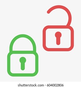Green lock icon. Red open lock icon. Stock vector illustration