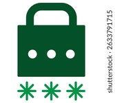 Green lock icon with a solid, rectangular body and a curved shackle on top, symbolizing security.