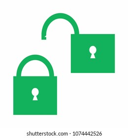 green lock lock on white background, vector icon