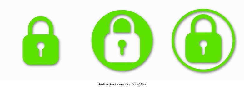 Green lock padlock icons. Vector sign illustration.