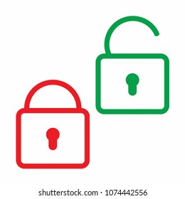 green lock and red lock on white background, vector icon