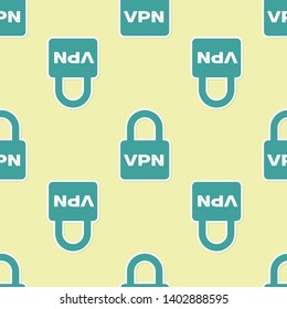 Green Lock VPN icon isolated seamless pattern on yellow background. Vector Illustration